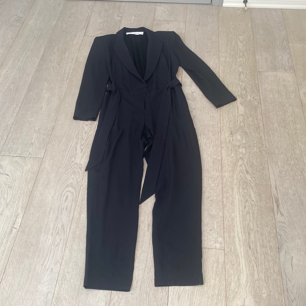 IRO tuxedo jumpsuit with tie belt and shoulder pads